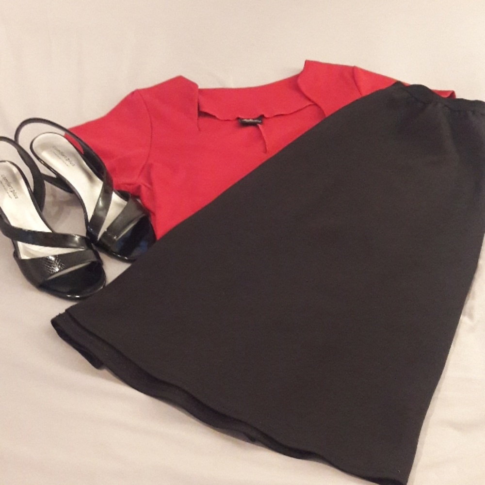 Black satiny midi skirt